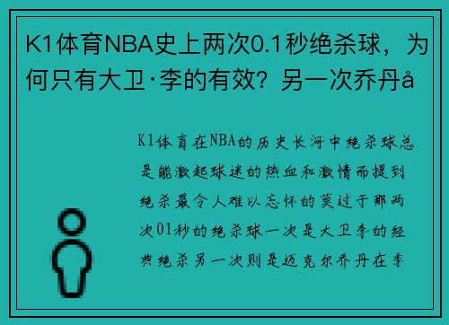 K1体育NBA史上两次0.1秒绝杀球，为何只有大卫·李的有效？另一次乔丹带头 - 副本