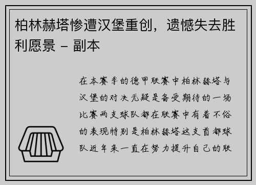 柏林赫塔惨遭汉堡重创，遗憾失去胜利愿景 - 副本