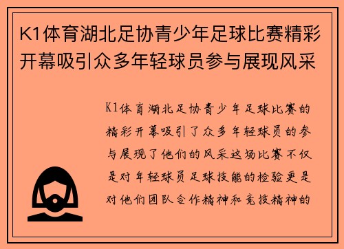 K1体育湖北足协青少年足球比赛精彩开幕吸引众多年轻球员参与展现风采